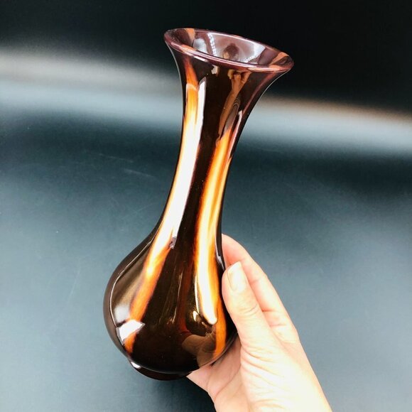 Huronia Pottery Vase Handmade Red Clay Artistic Vessel Brown Cream Glossy Glaze - Picture 8 of 10